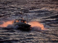 Boot im Sonnenuntergang, Korsika 